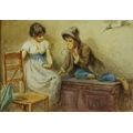 Leonardo Morello, Italian (1858-1917)'Blowing Bubbles,' watercolour, Interior Scene with Young Boy a... 