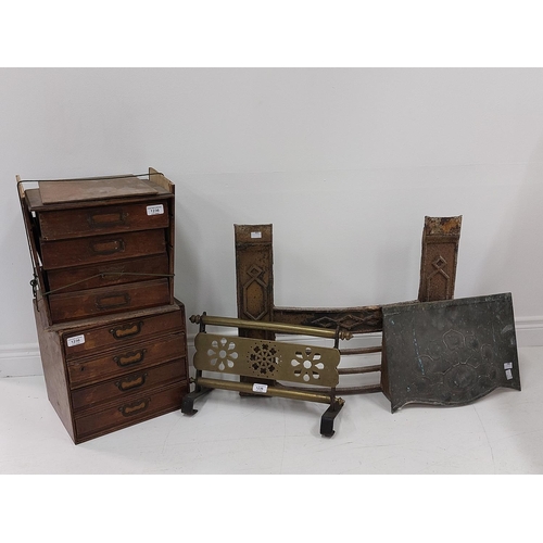 19 - Two similar table top Chests, each with four drawers (as is), together with a brass trivet with two ... 