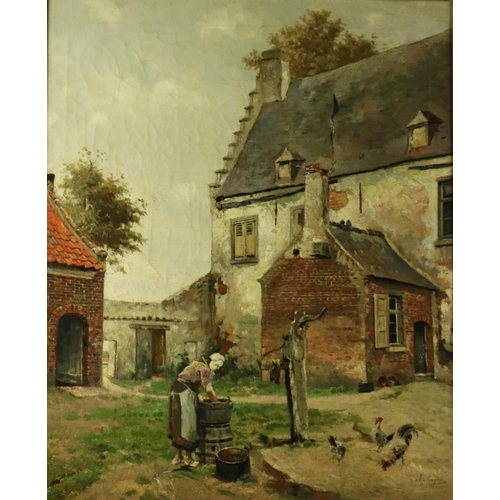 25 - F. Meyers, 19th Century Continental SchoolA large 'Courtyard Scene with large building and outhouse,... 