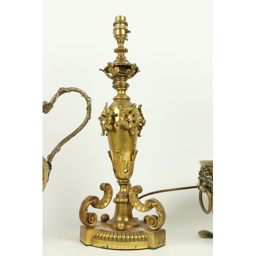 26 - An attractive brass Lamp, of vase form, converted for electricity, 18 1/2'' (48cms); together with a... 
