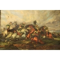 18th Century Irish School'Powerful Battle Scene with fallen Soldiers on Horseback,' O.O.C., possibly... 