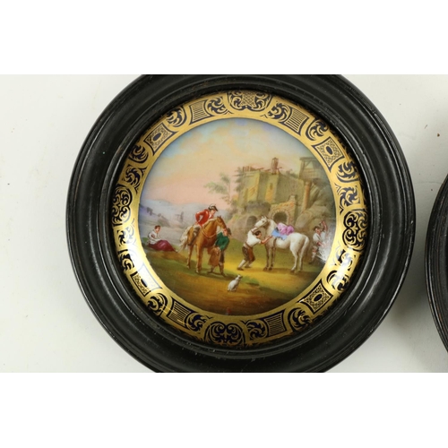 44 - A pair of 19th Century Prattware Pot Lids, 'The Game Bag,' and 'The Sportsman,' 4'' (10cms); togethe... 