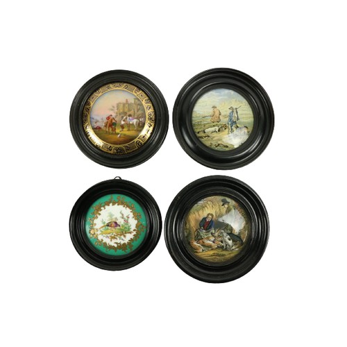 44 - A pair of 19th Century Prattware Pot Lids, 'The Game Bag,' and 'The Sportsman,' 4'' (10cms); togethe... 