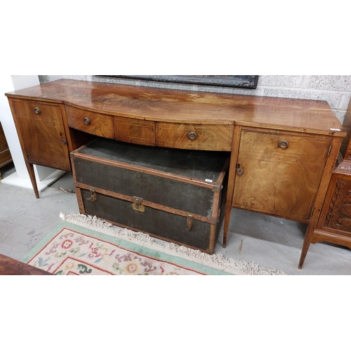 49 - An inlaid and bow fronted mahogany Sideboard, 19th Century with centre mock frieze drawer, flanked e... 