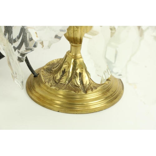 51 - A pair of brass and glass four branch Table Lamps, with lustre drops, 24'' (61cms), (an arm as is). ... 