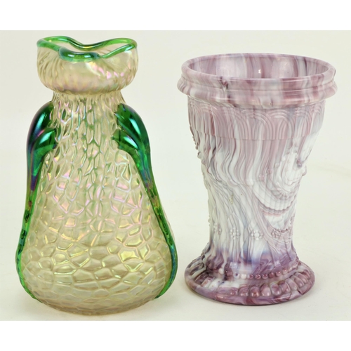 76 - Two attractive 20th Century French Art Glass Vases, in the style of Galle, one green and pink design... 