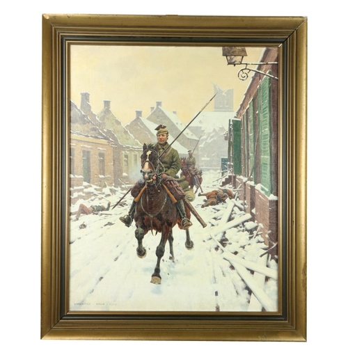 167 - Hugo Ungewitter, German (1869-1947)'Two Uhlan Soldiers on horseback marching through snow-covered wa... 