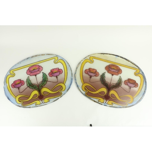 409 - A pair of very attractive Art Nouveau oval stained glass Door Panels, each decorated with flowers, 5... 