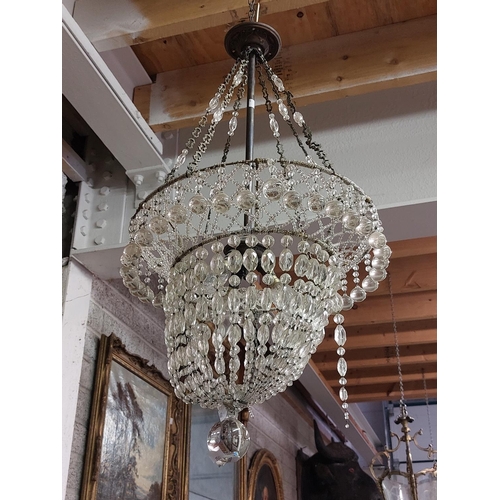 446 - A glass basket Ceiling Light or Chandelier, with festoons of buttons, trellis panels and bulbous dro... 