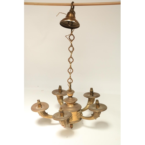 448 - A fine quality Georgian style five branch ormolu Ceiling Light, the bulbous centre moulded with grot... 