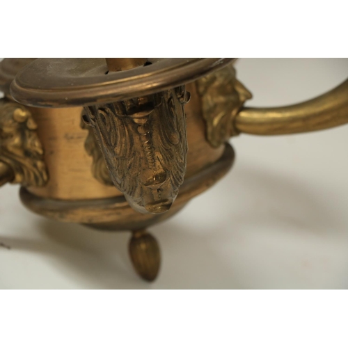 448 - A fine quality Georgian style five branch ormolu Ceiling Light, the bulbous centre moulded with grot... 