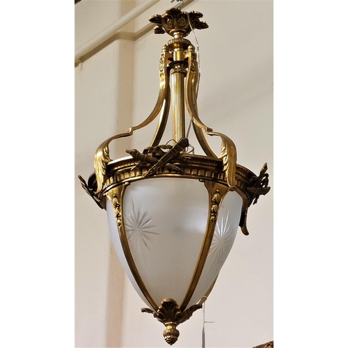 451 - A French style domed shaped gilt metal Ceiling Light, decorated with bouquets and leaves with etched... 