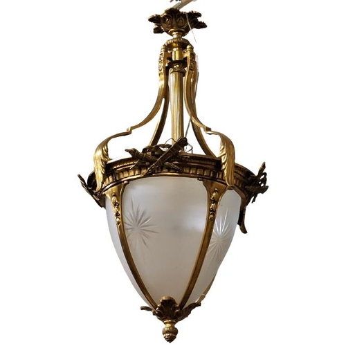 451 - A French style domed shaped gilt metal Ceiling Light, decorated with bouquets and leaves with etched... 