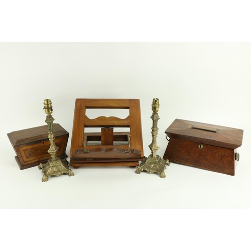 417 - A William IV grained rosewood Tea Caddy, of casket form with brass lion mask handles, 31cms (12 1/4