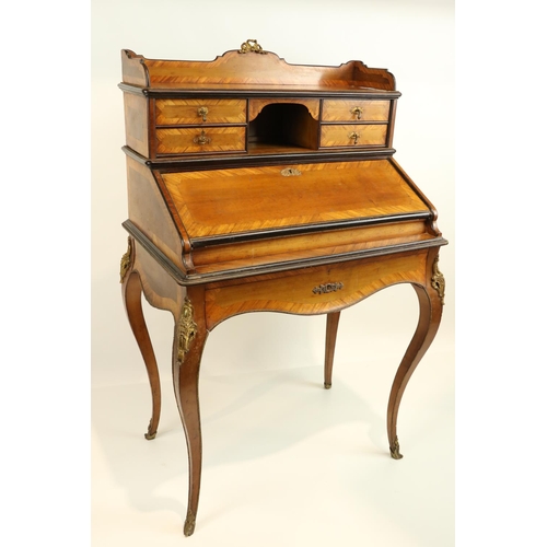 456 - A late 19th Century kingwood, mahogany and satinwood Bonheur du Jour, with brass mounts an... 