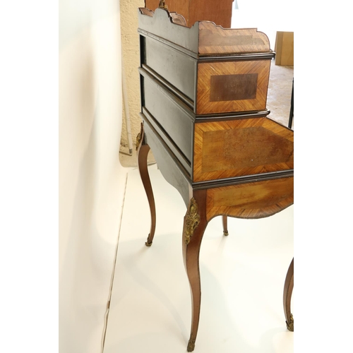 456 - A late 19th Century kingwood, mahogany and satinwood Bonheur du Jour, with brass mounts an... 