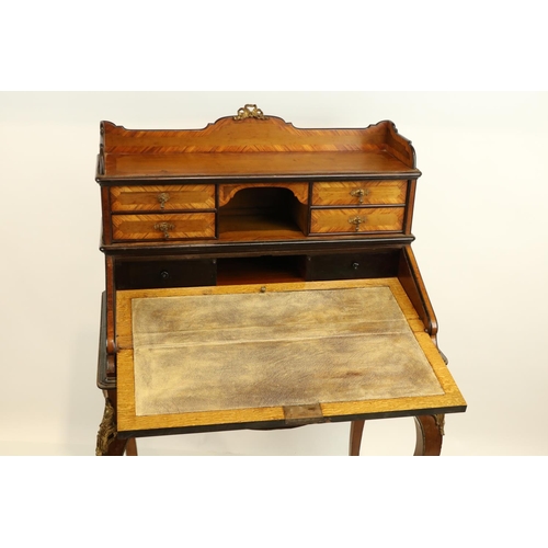 456 - A late 19th Century kingwood, mahogany and satinwood Bonheur du Jour, with brass mounts an... 