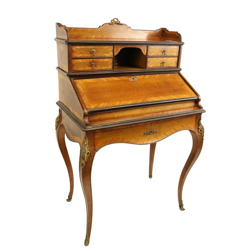 456 - A late 19th Century kingwood, mahogany and satinwood Bonheur du Jour, with brass mounts an... 