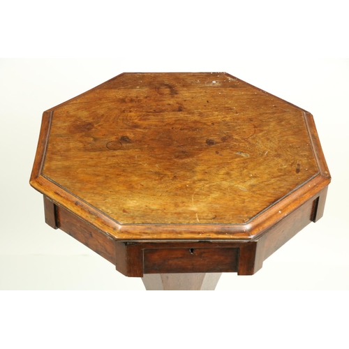 458 - A Victorian octagonal shaped rosewood Ladies Work Table, the hinged top with a baize lined inte... 