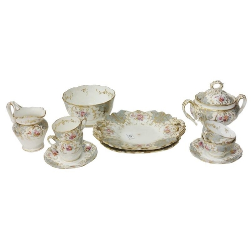 421 - An attractive floral decorated and gilt highlighted part Tea Service, comprises cups and saucers, sa... 