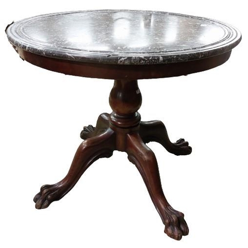 422 - A Victorian circular Occasional Table, shaped and moulded marble top over a plain frieze with bulbou... 