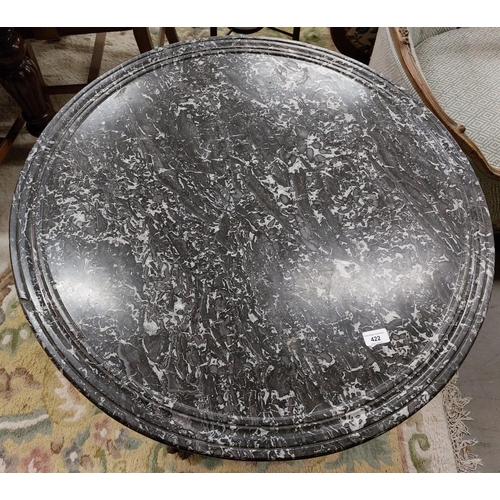 422 - A Victorian circular Occasional Table, shaped and moulded marble top over a plain frieze with bulbou... 