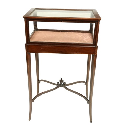 457 - An attractive Edwardian inlaid rosewood Curio Display Case, of rectangular form, the hinged and glaz... 