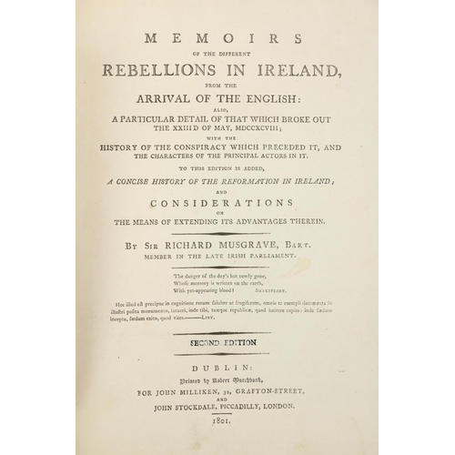 491 - Musgrave (Sir Richard) Memoirs of the Different Rebellions in Ireland, 2 vols. lg. 4to Dublin 1801. ... 