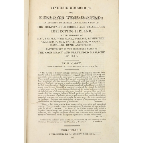 721 - Carey (Matthew) Vindiciae Hibernicae, or, Ireland Vindicated: 8vo Philadelphia (M. Carey & Son) ... 