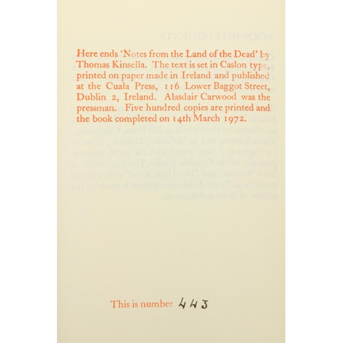 729 - New Cuala Press:  Kinsella (Thomas) Notes from the Land of The Dead - Poems, 8vo Dublin 1973. Lim. E... 