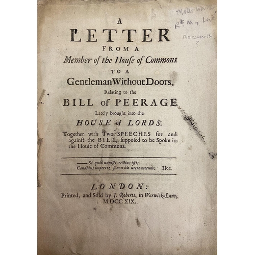 816 - Pamphlets: 1. [Molesworth:] A Letter from a Member of the House of Commons to a Gentleman without Do... 