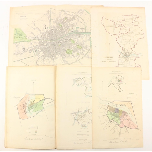 856 - Maps: Irish, Municipal Corporation Boundaries, a collection of five hand coloured Maps (with text) f... 