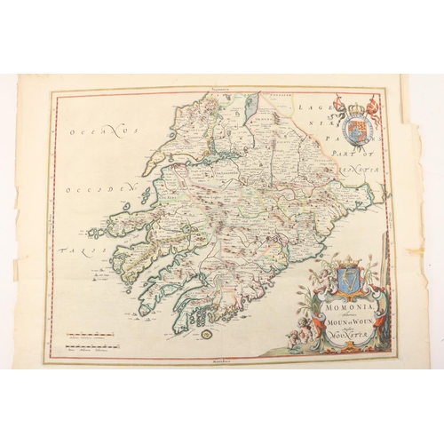 865 - Map: Irish, [Munster], Blaeu (Wm.) Momonia Sive Mounster, hand coloured, c. 1646, folded, as a ... 