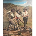 M.G., 19th Century Breton School'The Potato Diggers,' O.O.C., depicting four farmers in a field with... 