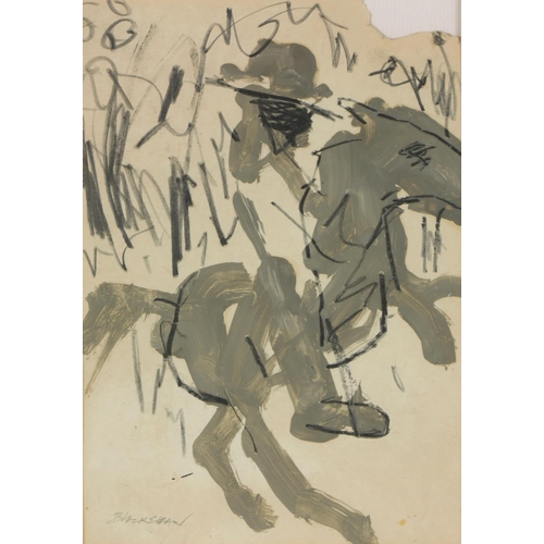 89 - Basil Blackshaw, HRHA, RUA (1932-2016)'Man on Horseback,' [Drover Series], oils and marker on paper,... 