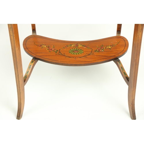 127 - An attractive Edwardian satinwood kidney shaped Occasional Table, the rosewood banded top profusely ... 