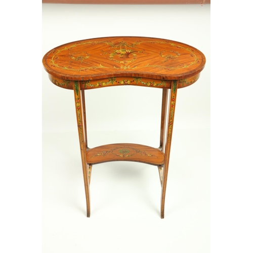 127 - An attractive Edwardian satinwood kidney shaped Occasional Table, the rosewood banded top profusely ... 