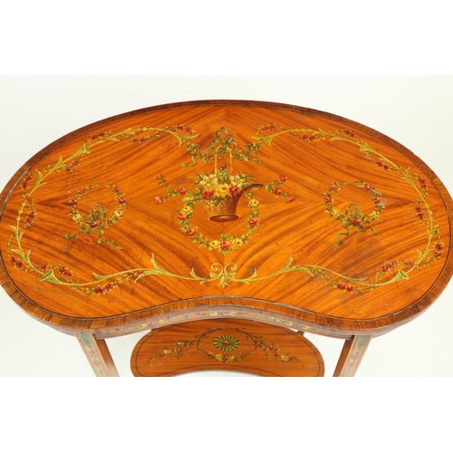 127 - An attractive Edwardian satinwood kidney shaped Occasional Table, the rosewood banded top profusely ... 