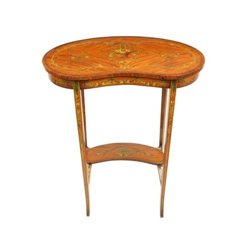 127 - An attractive Edwardian satinwood kidney shaped Occasional Table, the rosewood banded top profusely ... 