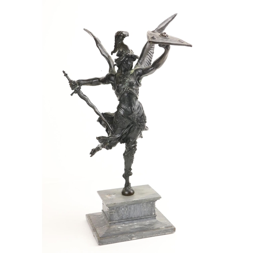 186 - A fine bronze Figure of St. Michael Archangel, holding a sword and shield, 69cms (27