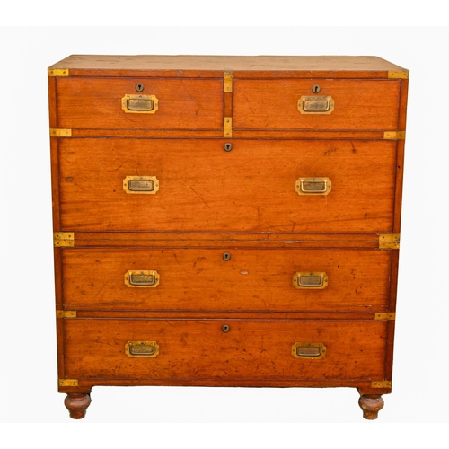 190 - A Victorian mahogany two part brass bound Military Chest, in the manner of Ross, Dublin, with an arr... 