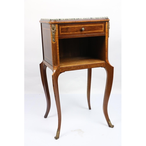 537 - A marble top inlaid Bedside Pedestal, with brass mounts and frieze drawer above a vacant compartment... 