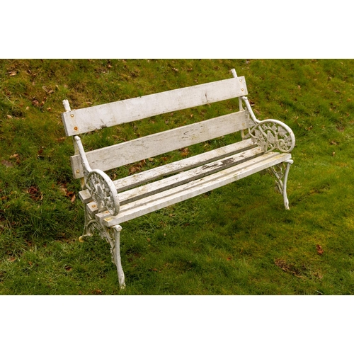 546 - A good pair of heavy cast iron Garden Benches, stamped Pierce Wexford, each cast and pierced with sc... 