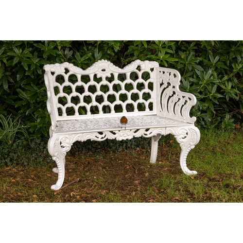 554 - An attractive pair of cast iron Garden Benches, with scroll top rail above a series of horse shoe sh... 