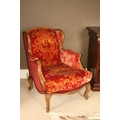 A good pair of French style walnut wing back Easy Armchairs, each with padded back loose cushion sea... 