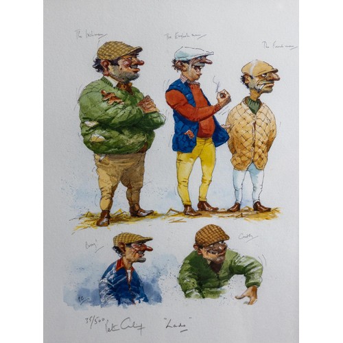 102 - After Peter Curling (b. 1955)A set of four caricature coloured Prints, depicting figures of the Turf... 