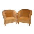 A pair of good beige covered Tub Armchairs, on front square tapering legs. (2)N.B. Matching fabric t... 