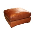 A large square leather cushion top Footstool, covered in tan hide, 76cms (30