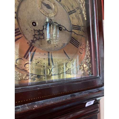 105 - A fine Irish George III period inlaid mahogany Longcase Clock, with a divided pediment above a squar... 