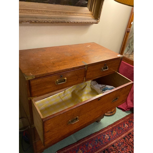 190 - A Victorian mahogany two part brass bound Military Chest, in the manner of Ross, Dublin, with an arr... 